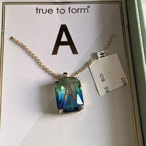 True to Form Gold Necklace with Blue and Green Initial Pendant